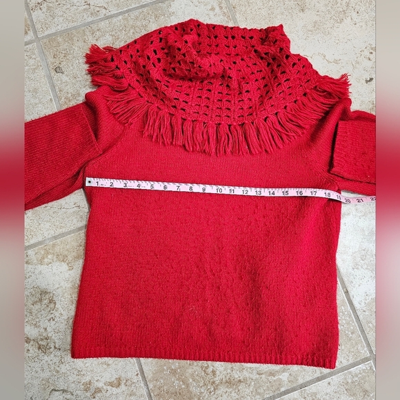 Norton McNaughton Medium Red Sweater Women’s Crochet Cowl Neck Fringe Y2K VTG - Picture 5 of 6
